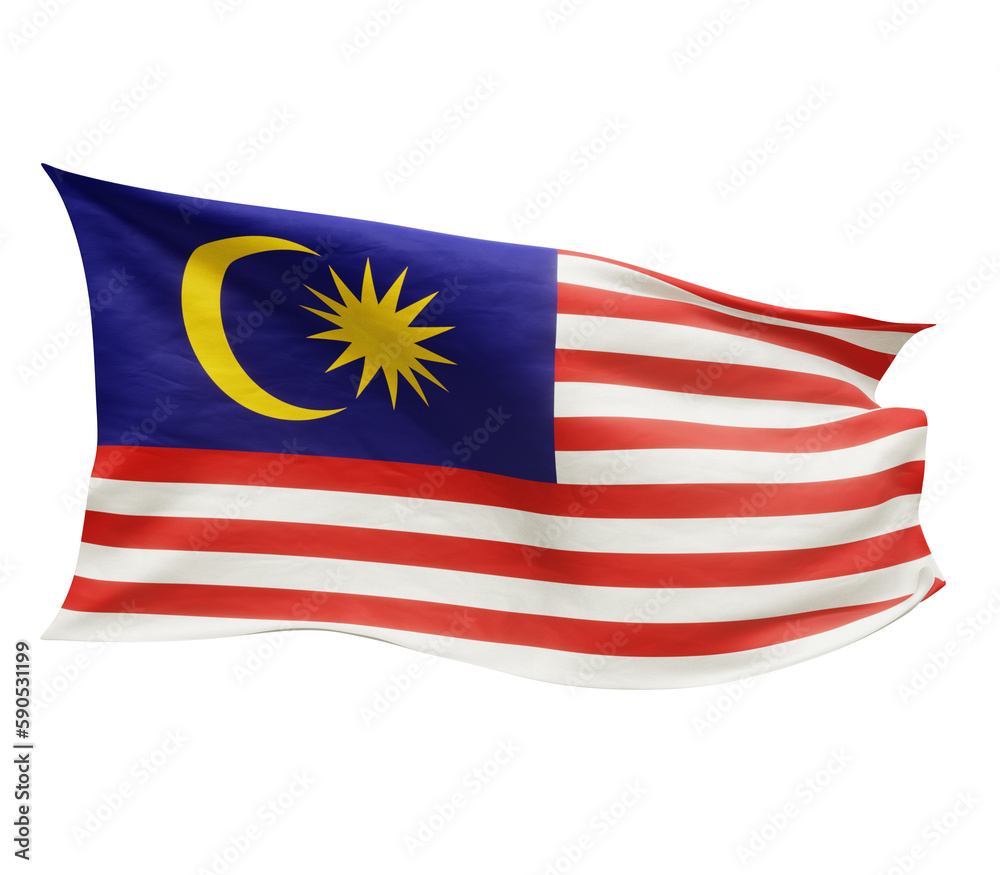 Waving flag of Malaysia isolated on transparent background. 3D rendering Waving flag of Malaysia isolated on transparent background. 3D rendering