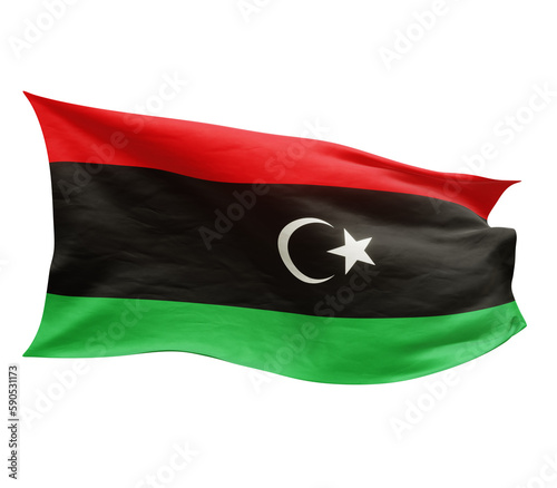 Waving flag of Libya isolated on transparent background. 3D rendering photo