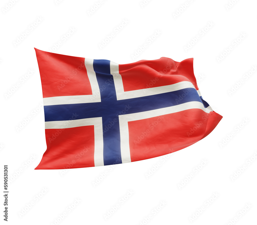 Waving flag of Norway isolated on transparent background. 3D rendering ...