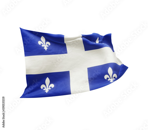 Waving flag of Quebec isolated on transparent background. 3D rendering