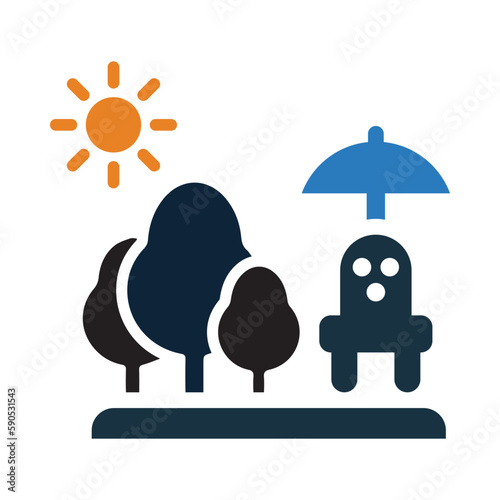 resort, umbrella, beach bed, man, resort icon