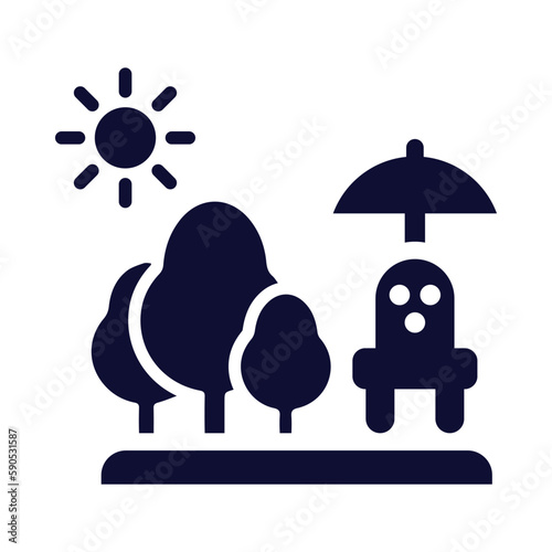 resort, umbrella, beach bed, man, resort icon