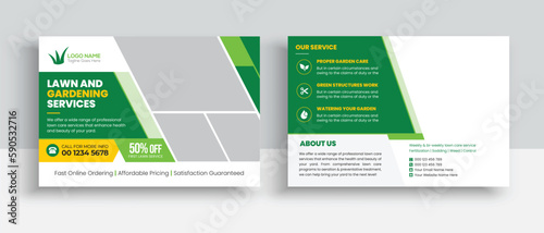 Lawn Mower Garden or Landscaping Service Postcard Template. Eddm Postcard Design, Event Card Design, Direct Mail Template, Invitation Design. leaflet, grass, equipment, gardener