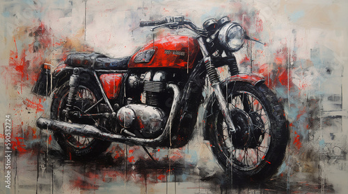A painting of a red motorcyclist in a style of watercolors with an ink bleed effect, a motorcycle car painting