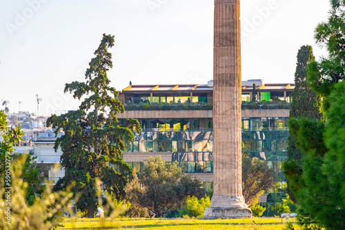 Olympieion Historic buildings and ruins of a temple Athens Greece.