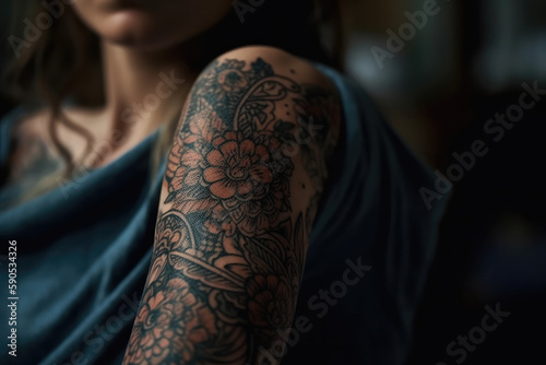 woman with tattoo on her arm created with Generative AI technology