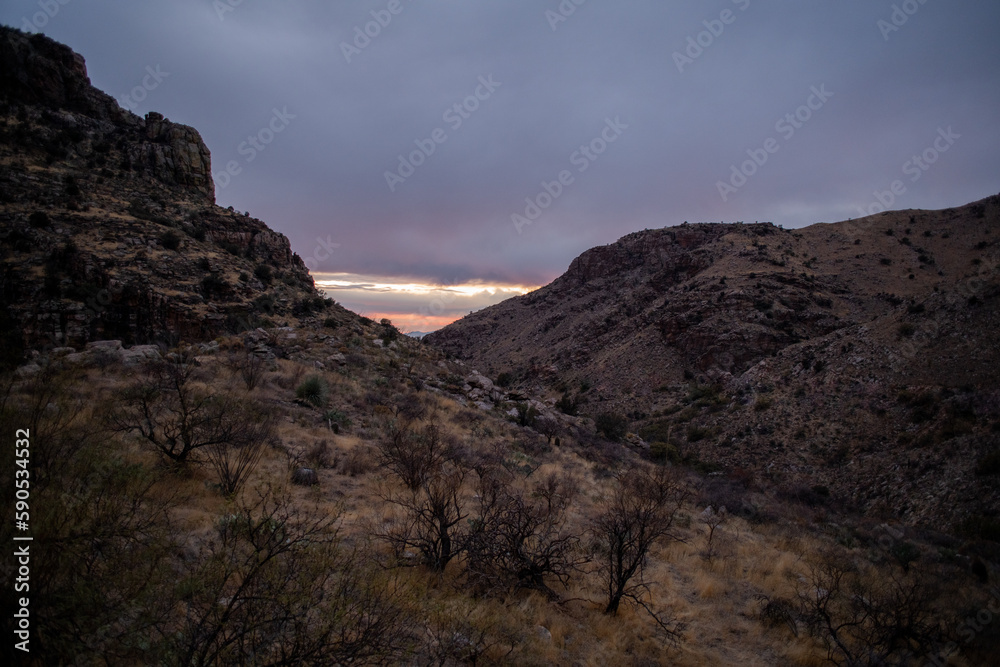 Sunset in the desert mountains 