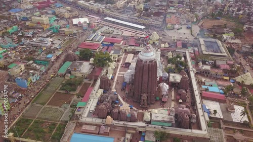 Jagannath Puri ancient temple in India, Odisha, aerial drone view 4k