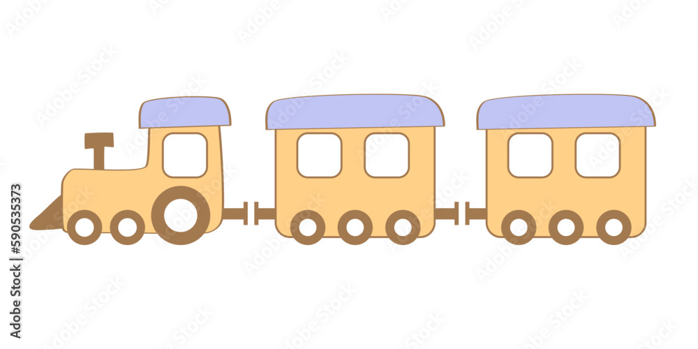 Color illustration in flat style. Children toy steam, train