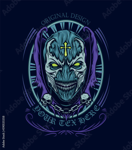 skull witch vector artwork for clothing, apparel