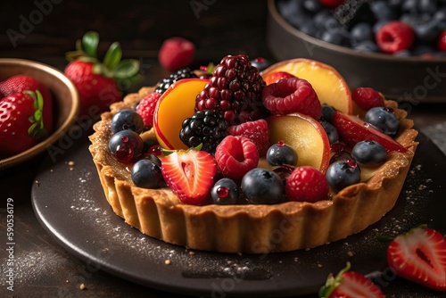 Fruit tart with a golden crust, berries sweet (Ai generated)