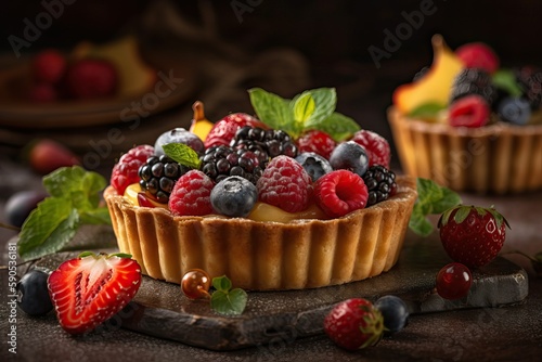 Fruit tart with a golden crust, berries sweet (Ai generated)