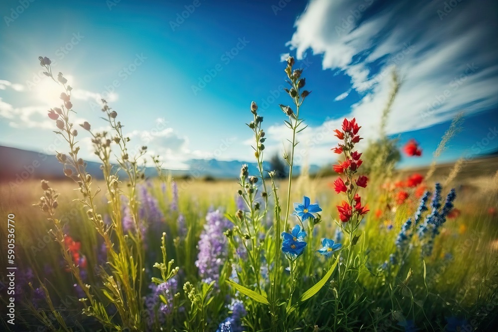 Colorful natural flower meadows landscape (Ai generated)