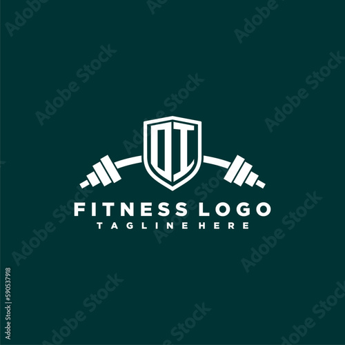 OI initial monogram for fitnes or gym logo with creative shield and barbell design