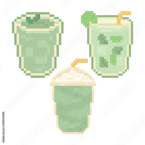 Cute Coffee Cafe Drink Doodle in Pixel Art Illustration