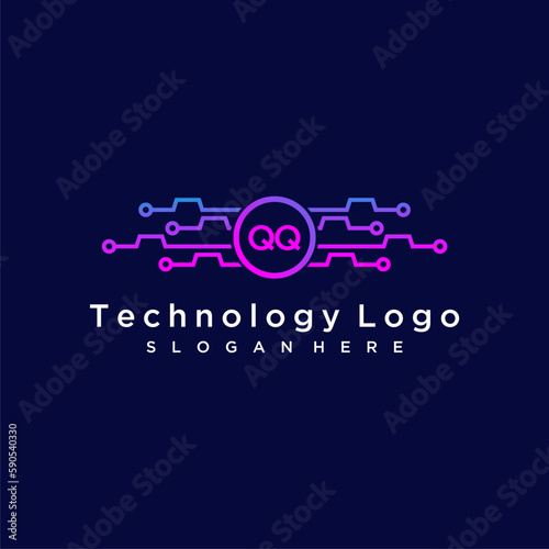 QQ initial monogram for technology logo with circle style design