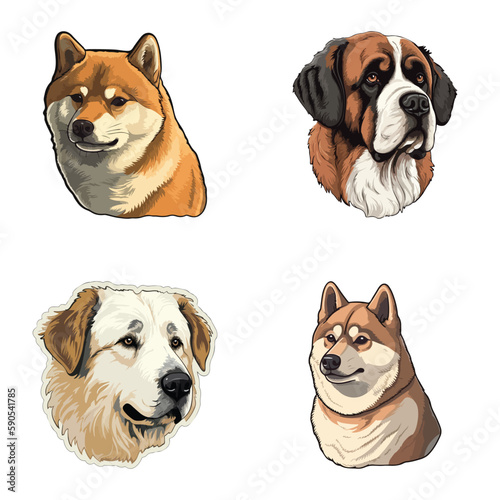 Fototapeta Naklejka Na Ścianę i Meble -  Dogs2 Flat Icon Set Isolated On White Background