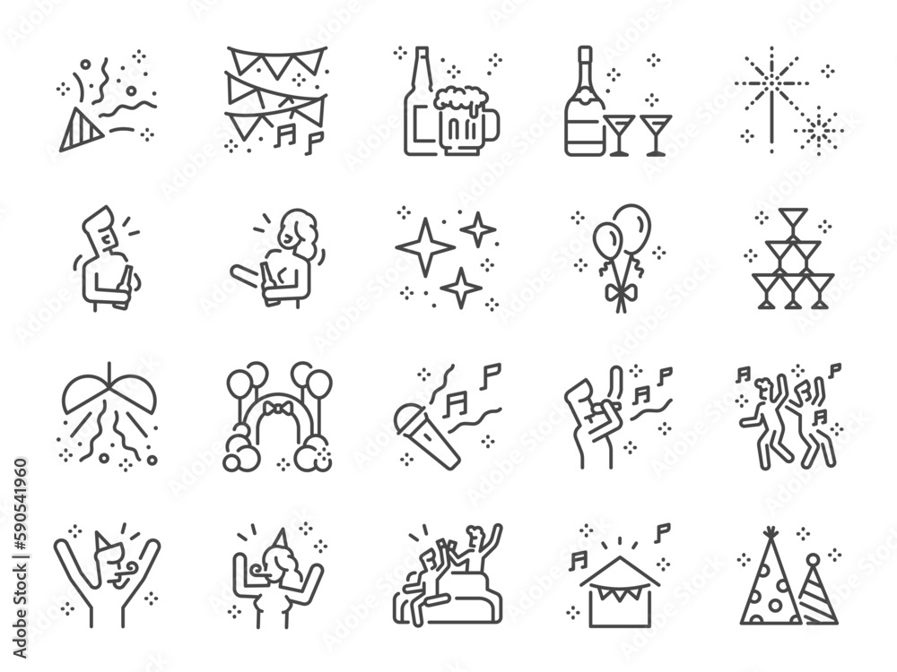 Party icon set. It included celebration, birthday, enjoy, fun, good vibes, and more icons. Party icon set. It included celebration, birthday, enjoy, fun, good vibes, and more icons.
