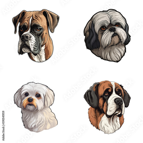 Dogs2 Flat Icon Set Isolated On White Background