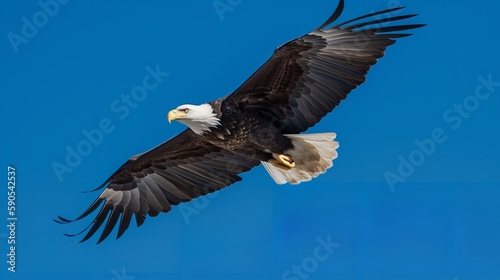 Beautiful Bald Eagle in Flight Against the Blue Sky