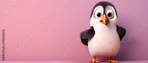 Penguin on isolated Blush Pink color background created with Generative AI Technology