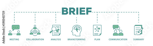 Brief banner web icon vector illustration concept for a briefing of business plan with an icon of meeting, collaboration, analysis, brainstorming, plan, communication, and summary
