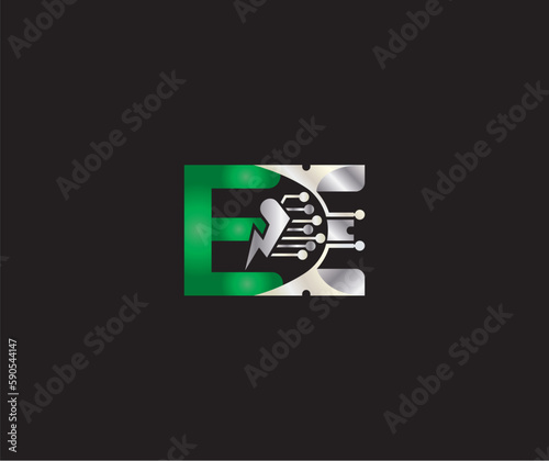 EE letter Logo Design Green or Silver Color Creative Technology Electric Energy logo