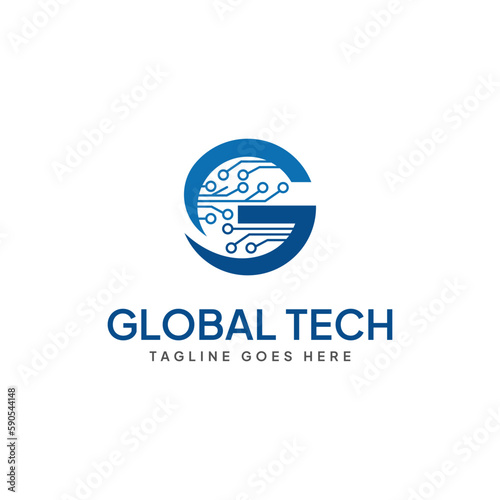 Global Technology Logo Vector Initial Letter G.
