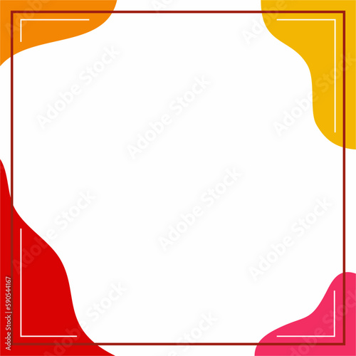 Frame or border. Red, yellow, orange, pink and white background color with stripe line and wavy shapes.