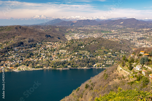 Lago di Como, Lake Como, Italy, with Mont Blanc and Monta Rosa behind