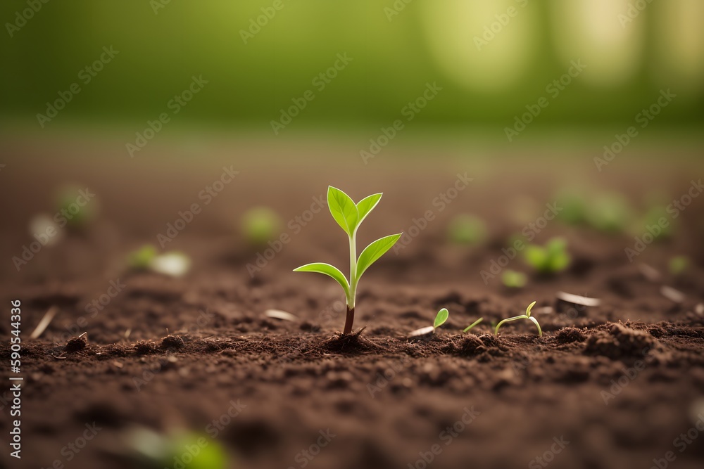 Fototapeta premium A green sprout grows from the ground. Concept for Earth Day, ecology, agriculture, environmental protection. Ai generative.