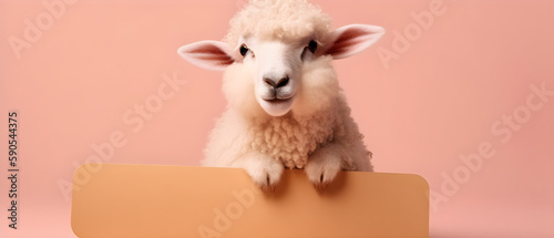 Sheep on isolated Peach color background created with Generative AI Technology