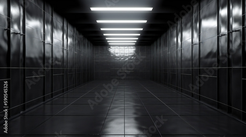A corridor in a dark room with black walls, Generative AI