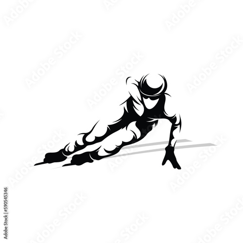 Silhouette of a speed skater vector illustration. Sport emblem. Winter sport vector icon.