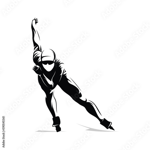 Silhouette of a speed skater vector illustration. Sport emblem. Winter sport vector icon.