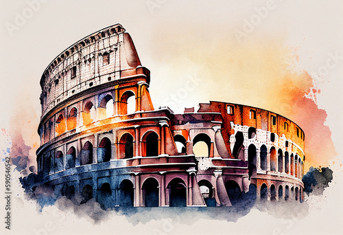 roman coliseum watercolour Generative AI