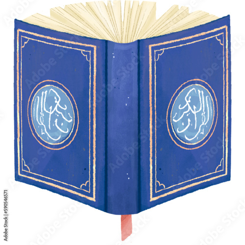 Open Quran cartoon, perfect for Ramadan design on
social media, advertising, etc.