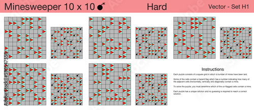 5 Hard Minesweeper 10 x 10 Puzzles. A set of scalable puzzles for kids and adults and ready for web use, or to be compiled into a standard or large print activity book.
