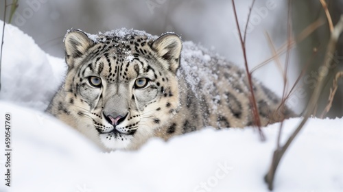 A Snow Leopard hiding in the snow