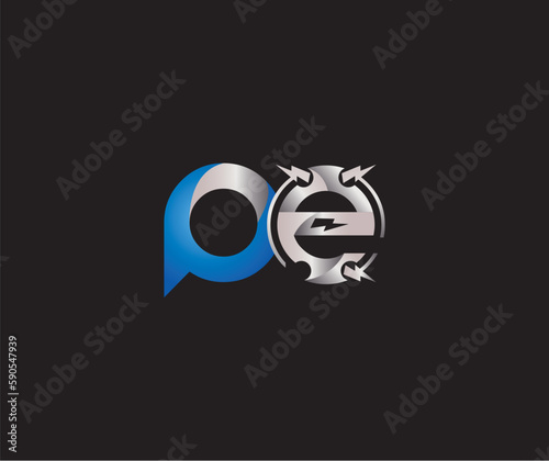 PE letter Electric Energy abstract Technology logo with creative Design Blue or Silver Color