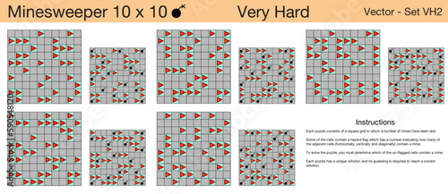 5 Very Hard Minesweeper 10 x 10 Puzzles. A set of scalable puzzles for kids and adults and ready for web use, or to be compiled into a standard or large print activity book.