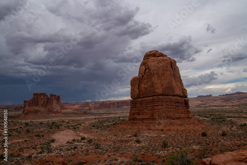 Clouds over unique desert formations in Utah Canyons