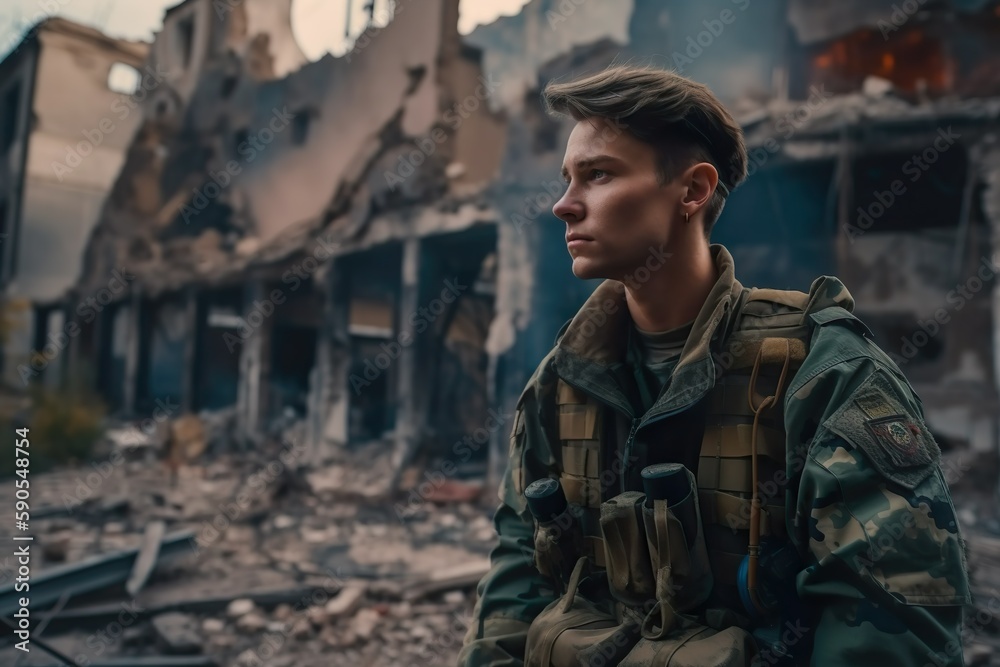 Soldier Amidst Ruins, Fighting Terrorism.
Generative AI