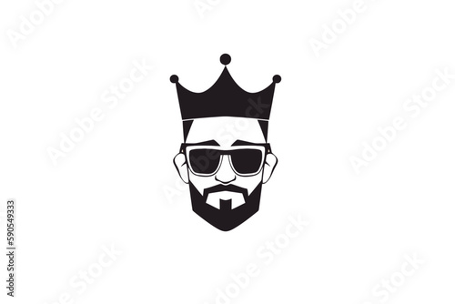 bearded man with crown and glasses, hip hop style hipster beard king