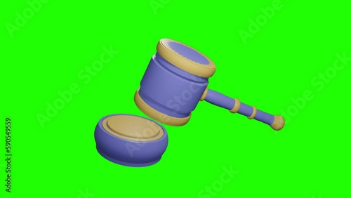 Green screen 3d animation illustration of judge's gavel or auction business. 