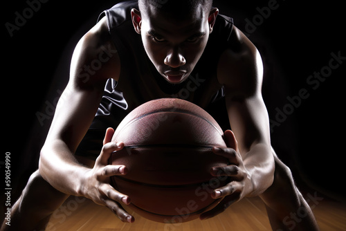 Relentless Focus: A Basketball Player's Fierce Determination on the Court. Generative AI © Radomir Jovanovic