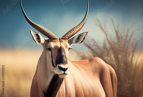 Close-up portrait of an East African Eland. Created with Generative AI