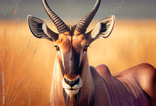 Close-up portrait of an East African Eland. Created with Generative AI