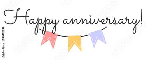 isolated calligraphy of happy anniversary with black color. Birthday or wedding anniversary celebration poster	
