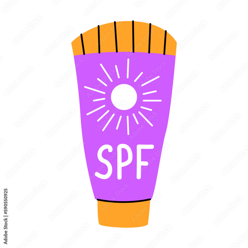 Sunscreen bottle isolated on white background. Flat design cartoon style tube of sunscreen, sun protection factor SPF. Sun cream with uv protection. Sunscreen bottle isolated on white background. Flat design cartoon style tube of sunscreen, sun protection factor SPF. Sun cream with uv protection.